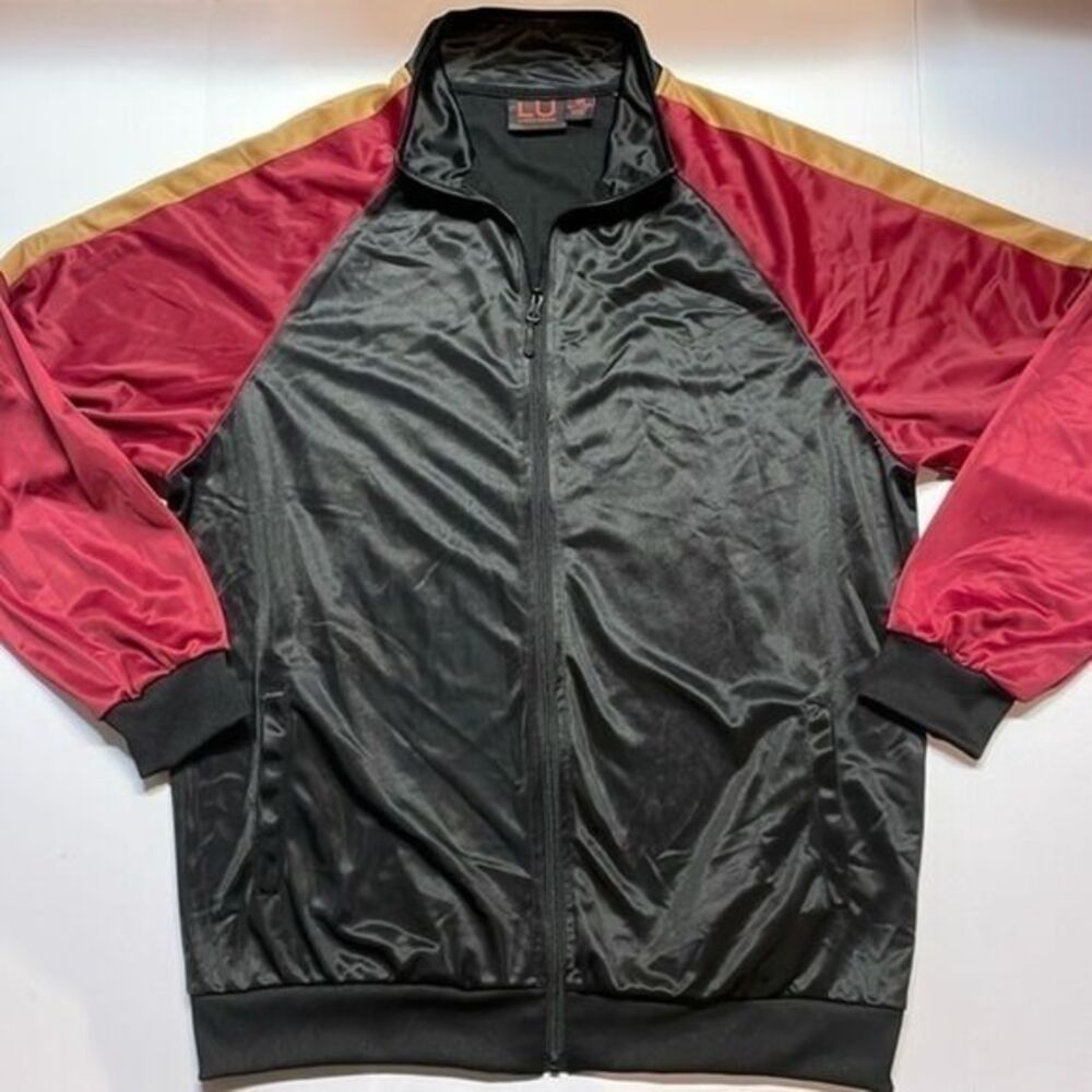 Linea Uomo men’s full zip black/maroon lightweight jacket Sz 3X